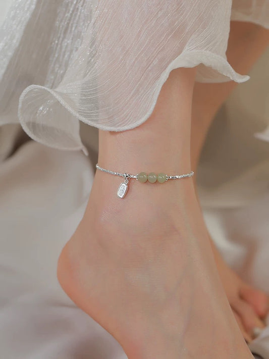 CZTICLE™ Lymphatic Detoxification Magnetic Therapy Jade Crushed Silver Anklet