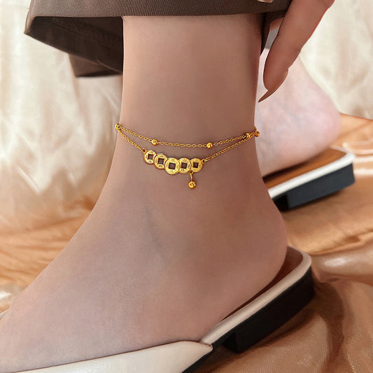 Lymphatic Detoxification Magnetic Therapy Gold Copper Coin Anklet